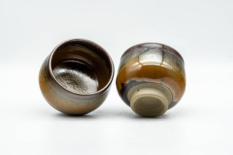 Tezumi — Japanese Teacups - Pair of Brown Drip-Glazed Yunomi - 100ml — front view