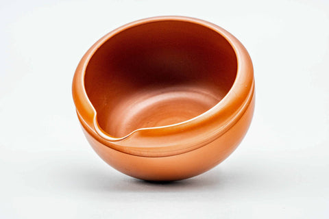 Overhead view of the red shudei katakuchi looking into the interior and spout.