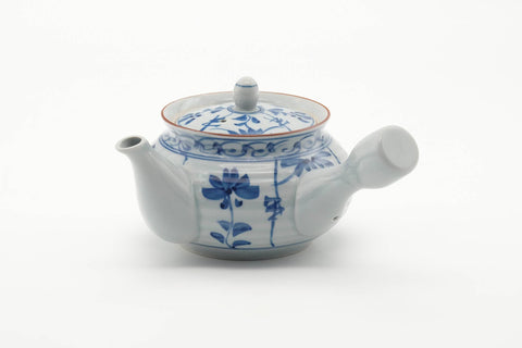 Japanese Kyusu - Floral Blue White Porcelain Arita-yaki Teapot - 350ml