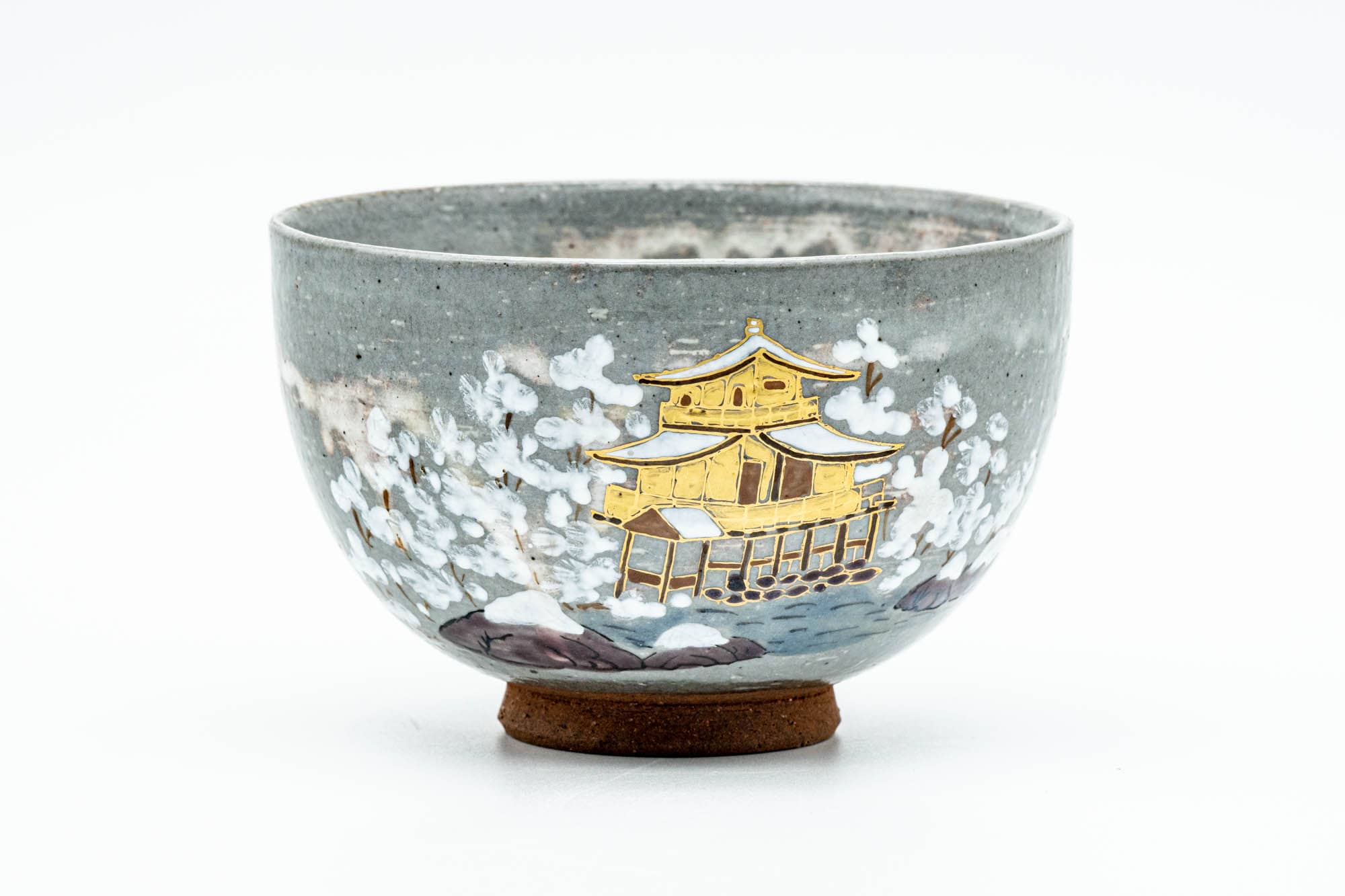 Japanese Matcha Bowl - Grey White Drip-Glazed Kinkaku-ji Golden Temple Chawan - 350ml