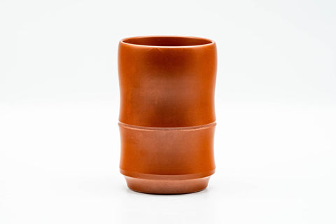 Japanese Teacup - Jinshu Itoh Bamboo-Shaped Red Shudei Tokoname-yaki Yunomi - 160ml - straight-on front view