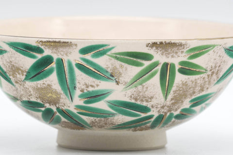 Japanese Matcha Bowl - Green Floral Kyo-yaki Summer Chawan - 150ml