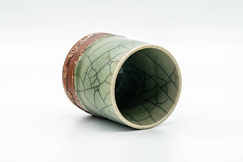 Japanese Teacup - Celadon Glazed Obori Soma-yaki Yunomi - 100ml - angled view looking into the cup's interior