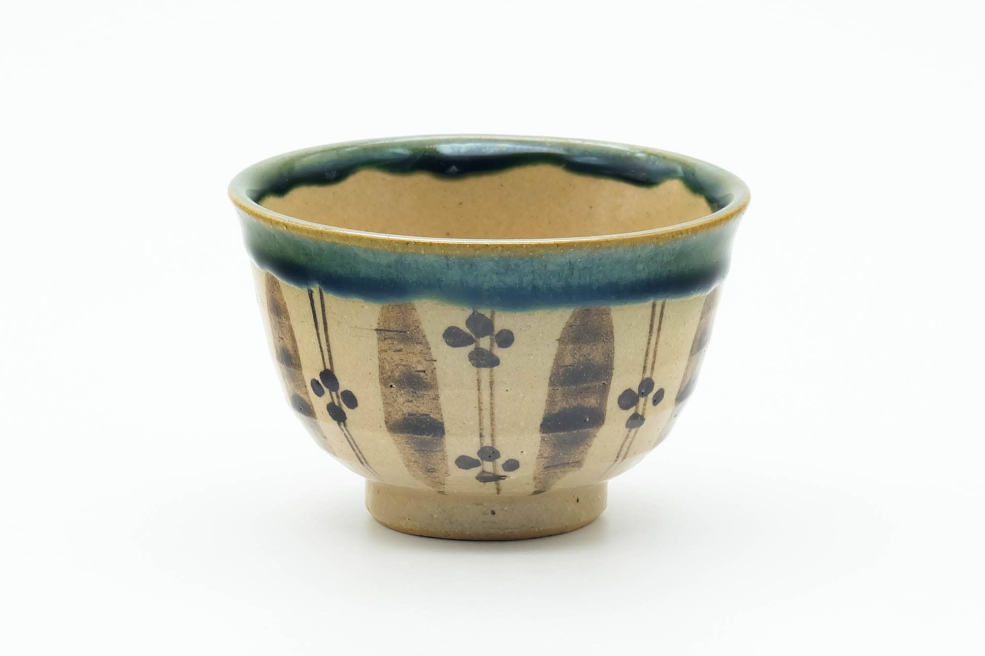 Japanese Teacup - Floral Green Drip-Glazed Oribe-yaki Guinomi - 50ml