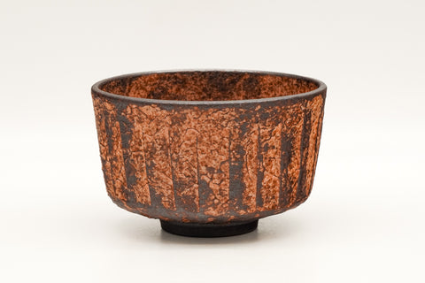 Faceted Red-Orange Kiyomizu-yaki Chawan
