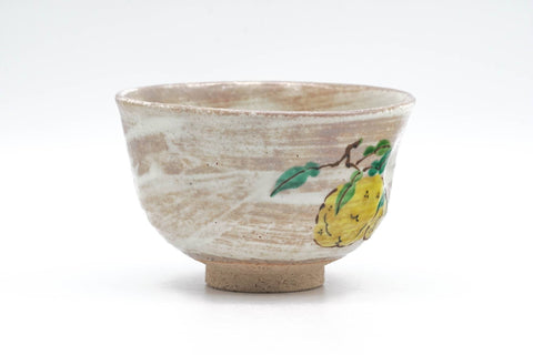 Tezumi — Japanese Matcha Bowl - Beige Milky Hakeme Lemons Kyo-yaki Chawan - 250ml — three-quarter view