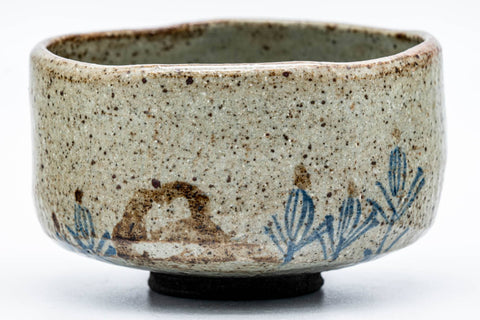 Japanese Matcha Bowl - Grey Speckled Floral Karatsu-yaki Chawan - 200ml