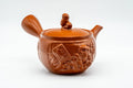 Tezumi — Japanese Kyusu - Monkeys and Leaves Tokoname-yaki Mesh Filter Teapot - 400ml — three-quarter view