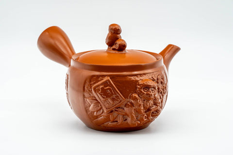 Tezumi — Japanese Kyusu - Monkeys and Leaves Tokoname-yaki Mesh Filter Teapot - 400ml — three-quarter view