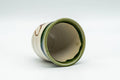 Japanese Teacup - Beige Green Drip-Glazed Geometric Oribe-yaki Yunomi - 70ml - top-down view showing the glazed interior and green rim