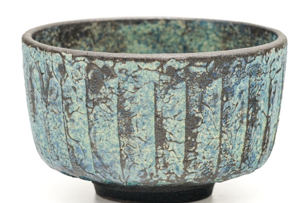 Japanese Matcha Bowl - 井栗敏也 Igura Toshiya - Faceted Blue-Green Kiyomizu-yaki Chawan