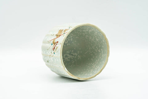 Japanese Teacup - Floral Speckled Grey-Glazed Kiyomizu-yaki Yunomi 120ml - angled view into the interior