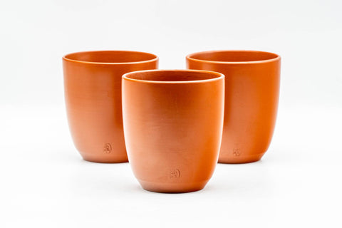 Japanese Teacups - Set of 3 Smooth Shudei Tokoname-yaki Yunomi - 125ml - front view of the set of three