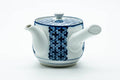 Japanese Kyusu - Blue Geometric Tessellated Arita-yaki Porcelain Teapot - 350ml - three-quarter view from the spout side