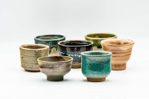 Japanese Teacups - Set of 7 Uniquely Glazed Guinomi - 50ml