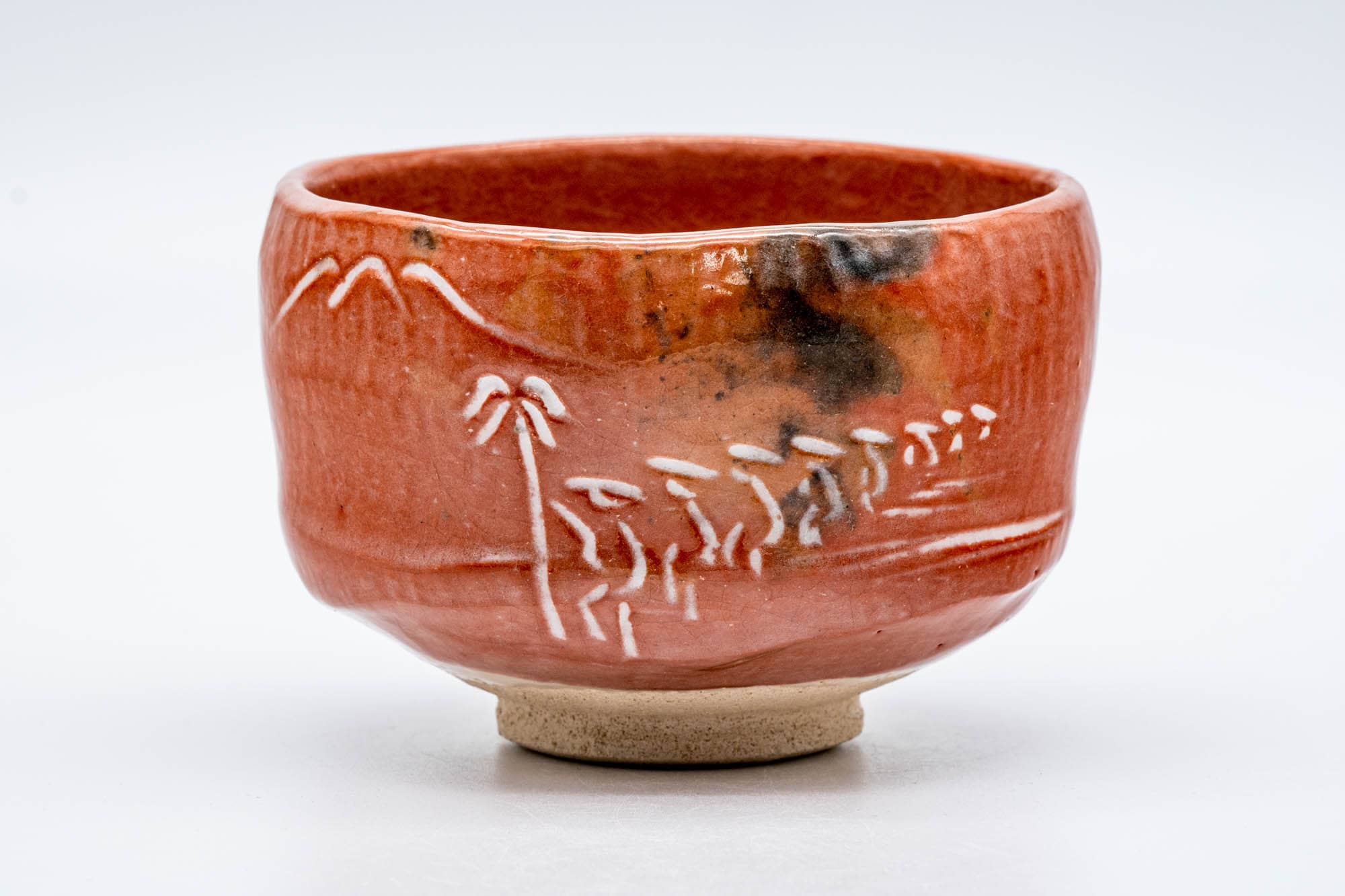 Japanese Matcha Bowl - 松楽窯 Shoraku Kiln - Landscape Red Aka-Raku Chawan - 300ml
