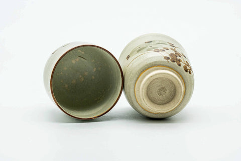 Japanese Teacups - Pair of Floral Sage Glazed Kiyomizu-yaki Yunomi - 120ml