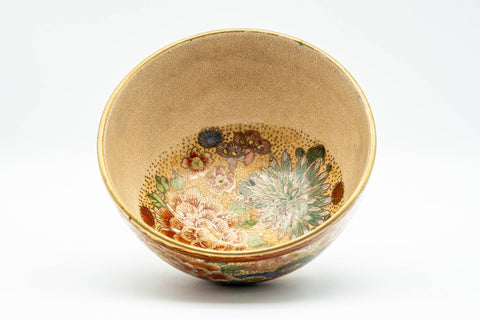 Japanese Matcha Bowl - Colourful Gold Floral Kutani-yaki Chawan - 250ml