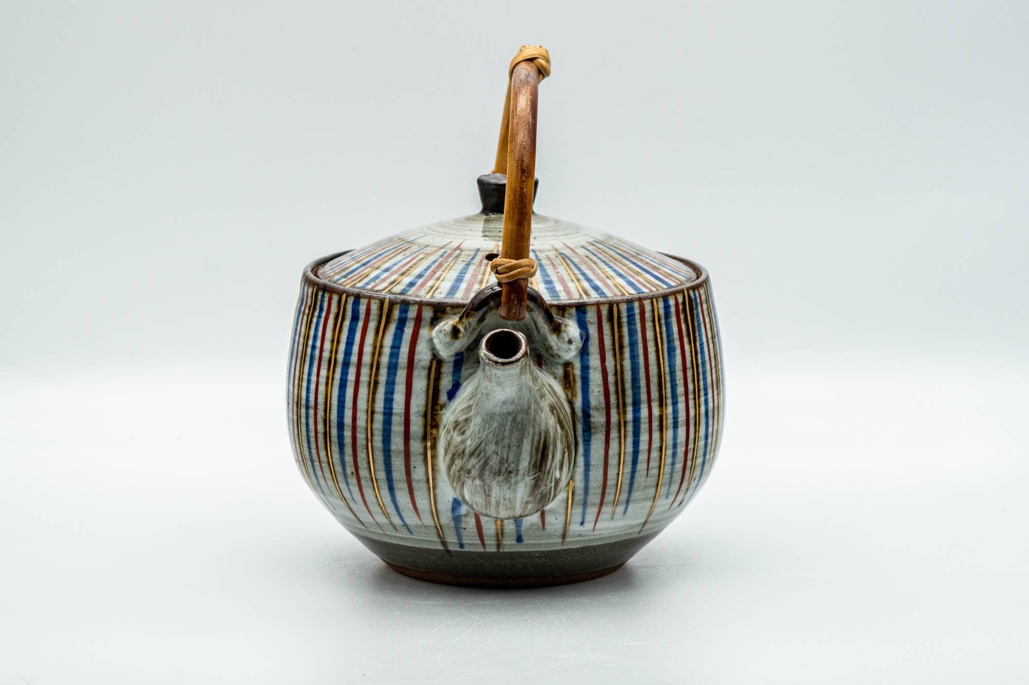 Japanese Dobin - Large Striped Ceramic Debeso Filter Top-Handled Teapot - 700ml - Tezumi