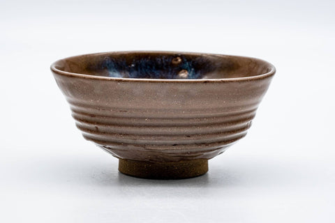 Japanese Matcha Bowl - Brown Glazed Thumb-Indented Ribbed Chawan - 150ml