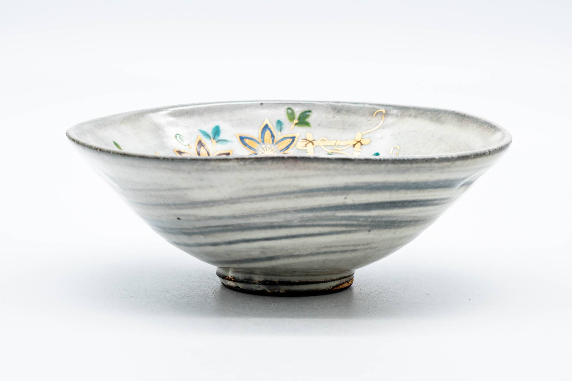 Japanese Matcha Bowl - Floral Brush Glazed Summer Chawan - 100ml