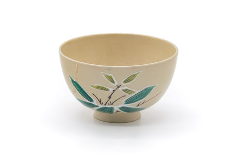 Japanese Matcha Bowl - Beige Gold Floral Chawan - 350ml