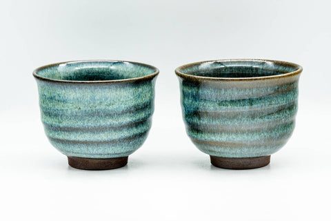 Japanese Teacups - Pair of Blue Sapphire Hare's Fur Glazed Yunomi - 140ml