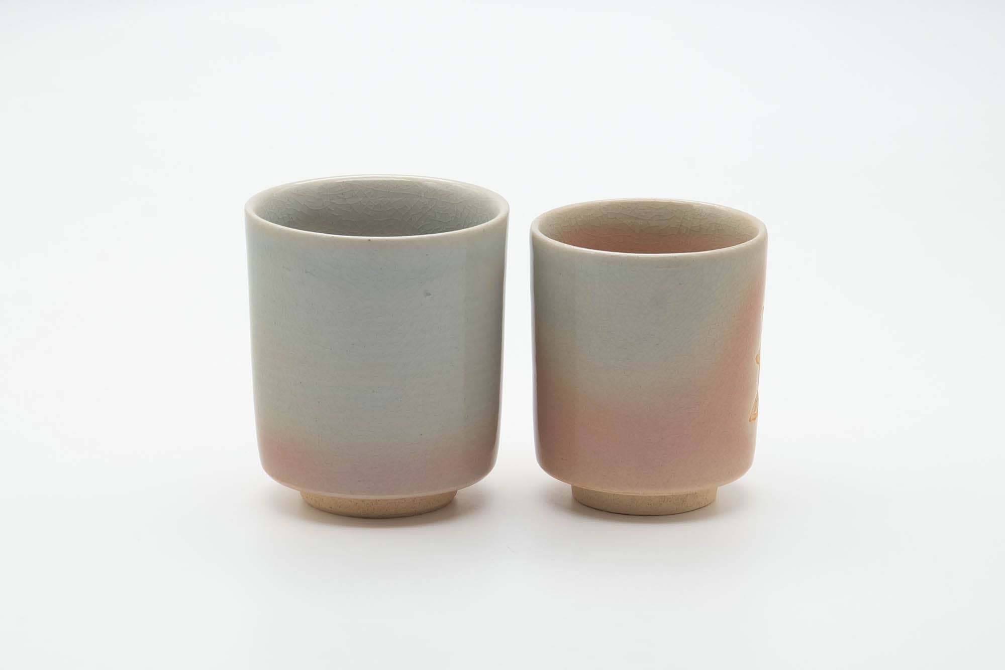 Japanese Teacups - Pair of Kanji Glazed Hagi-yaki Meoto Yunomi