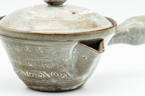 Japanese Kyusu - Chrysanthemum Grey Glazed Kiyomizu-yaki Do-ake Teapot - 200ml - Tezumi