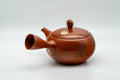 Tezumi — Japanese Kyusu - Kanji Engraved Red Shudei Tokoname-yaki Mesh Teapot - 350ml — three-quarter view from the opposite side