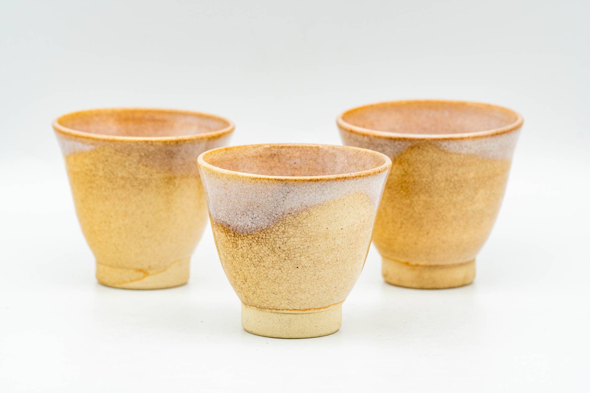 Japanese Teacups - Set of 3 Small Beige Drip-Glazed Hagi-yaki Guinomi - 35ml