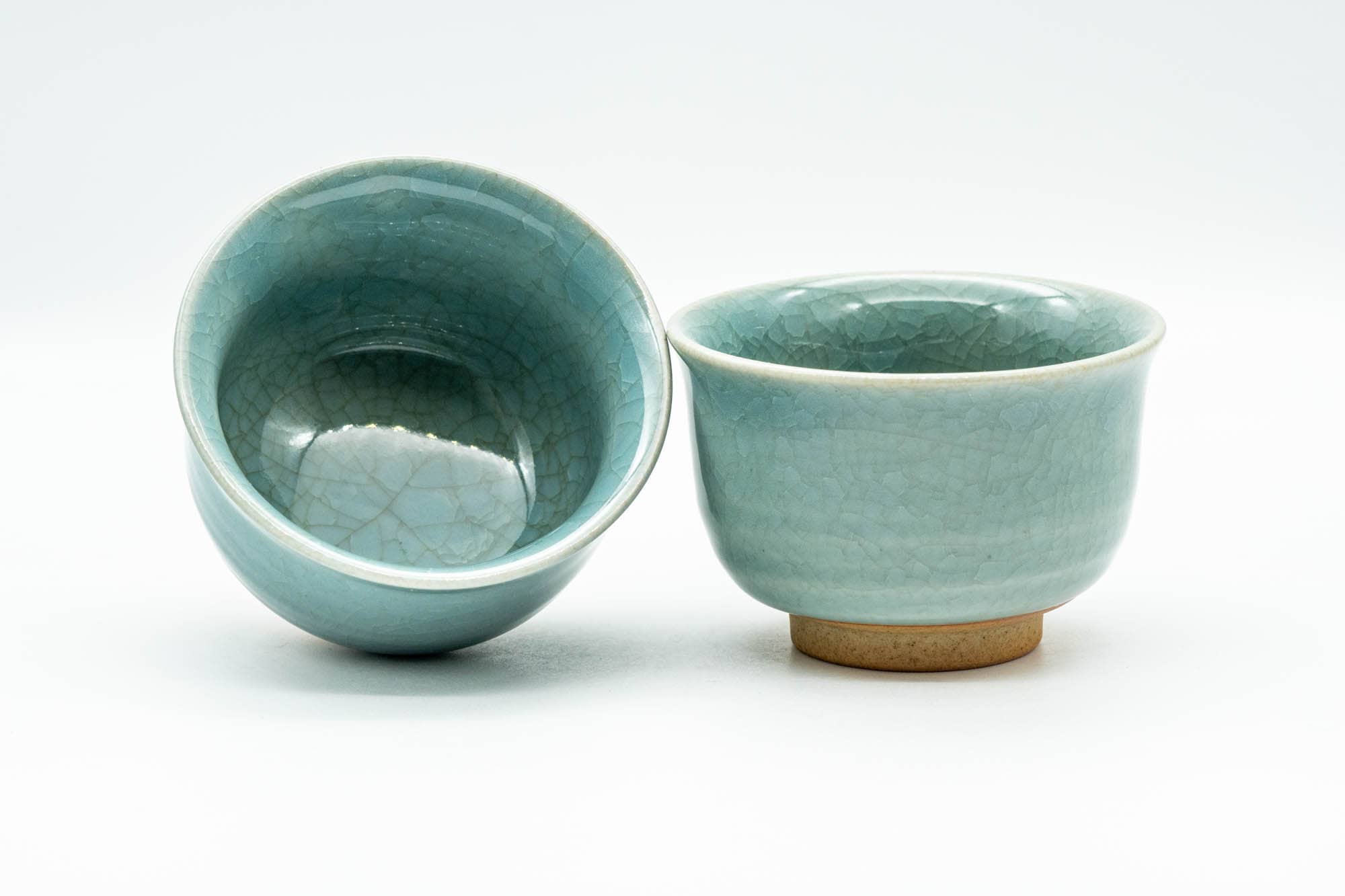 Japanese Teacups - Pair of Celadon Crazed Glazed Yunomi - 125ml