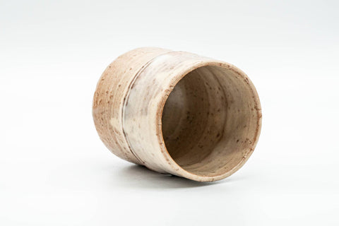 Japanese Teacup - Beige Bamboo-shaped Hagi-yaki Yunomi - 180ml - tilted view showing the interior