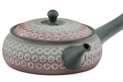 Flat Red Green Mishima Tokoname Teapot - 280ml