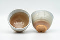 Tezumi — Japanese Teacups - Pair of Unique Beige White Glazed Hagi-yaki Yunomi - 120ml — three-quarter view