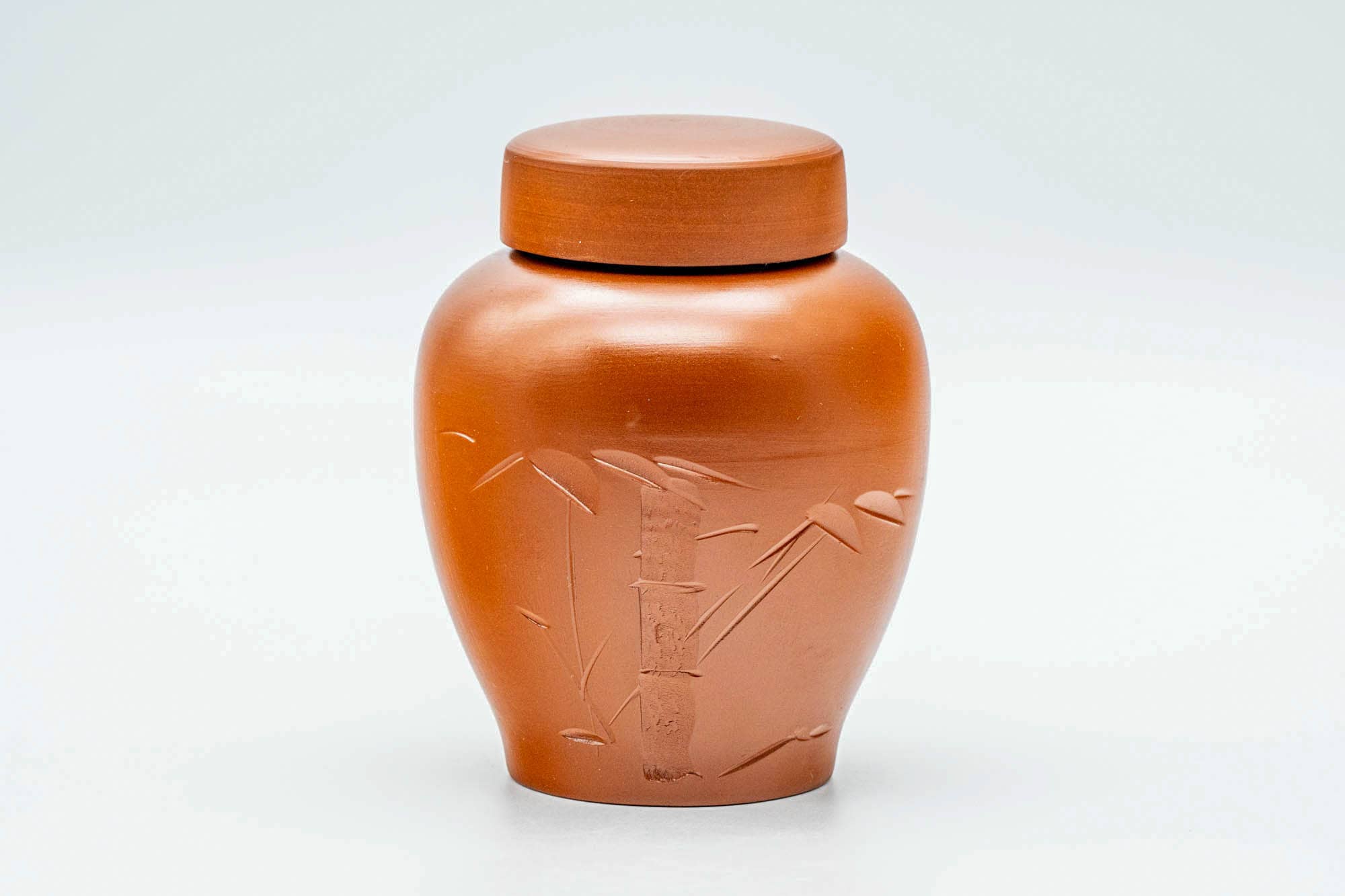 Japanese Chatsubo - Bamboo Engraved Red Shudei Tea Jar - 500ml