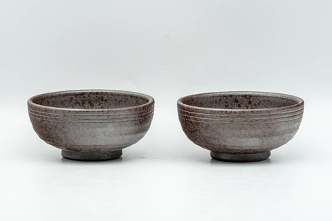Japanese Teacups - Pair of Purple Textured Clay Guinomi - 40ml - pair side by side, front view