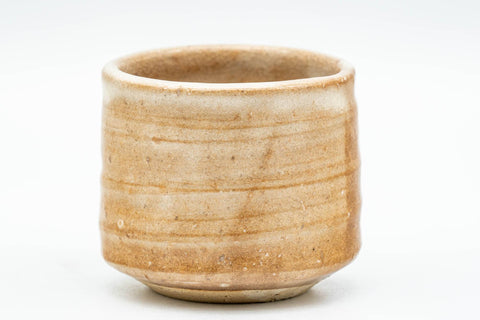 Tezumi — Japanese Teacup - Beige Drip-Glazed Hagi-yaki Yunomi - 70ml — inverted showing the foot ring