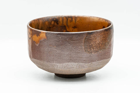 Japanese Matcha Bowl - Mottled Brown-Orange Glazed Hantsutsu-gata Chawan - 300ml - front view