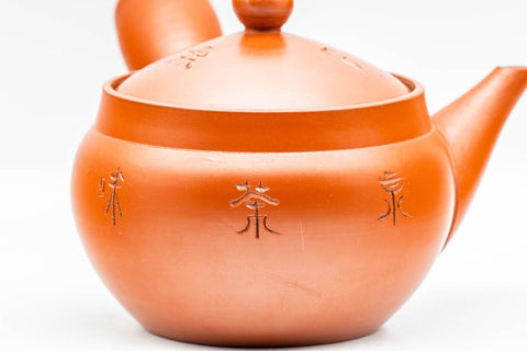 Japanese Kyusu - Kanji Engraved Tokoname-yaki Mesh Teapot - 310ml