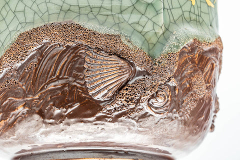 Japanese Mizusashi - Green Celadon Obori Soma-yaki Fresh Water Container - 750ml