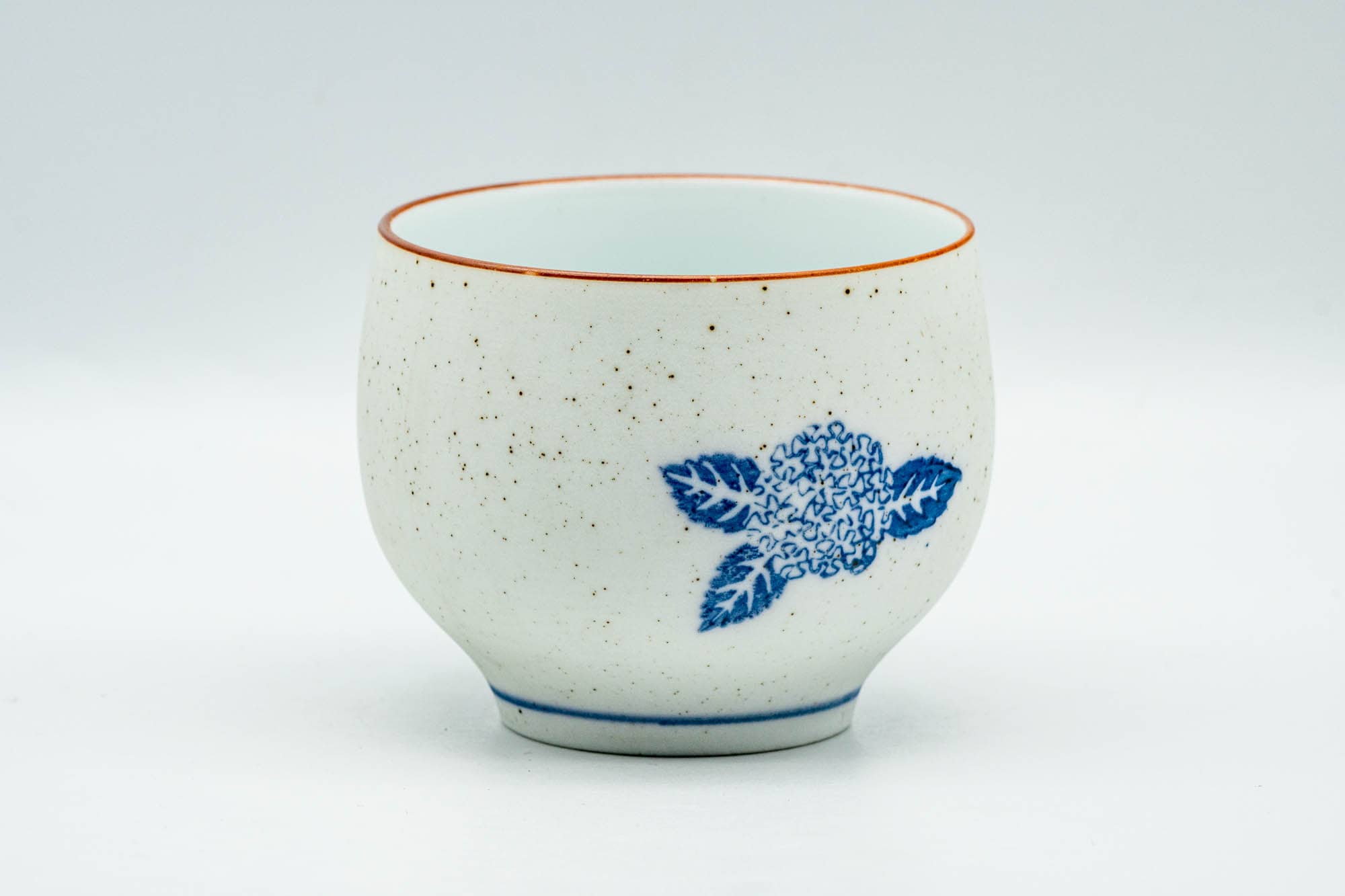 Japanese Teacup - Blue Floral White Textured Arita-yaki Yunomi - 120ml