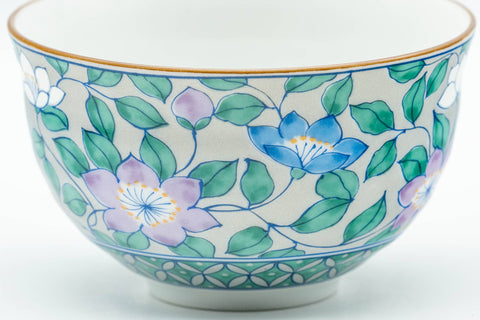 Japanese Teacup - Blue and Purple Flowers Arita-yaki Yunomi - 150ml