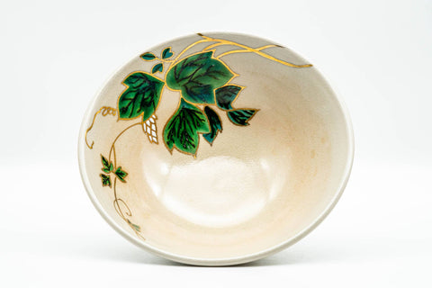 Japanese Matcha Bowl - Gold Green Leaves Kyo-yaki Summer Chawan - 150ml