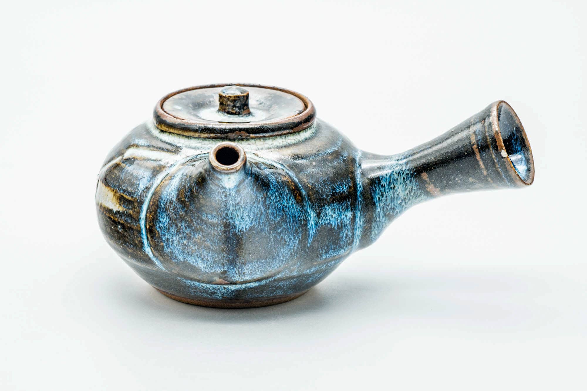 Japanese Kyusu - Spiraling Brown Blue Glazed Do-ake Teapot - 250ml
