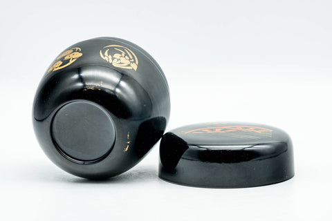 Japanese Natsume - Floral Water Wheel Black Urushi Lacquer Matcha Tea Caddy - 100ml