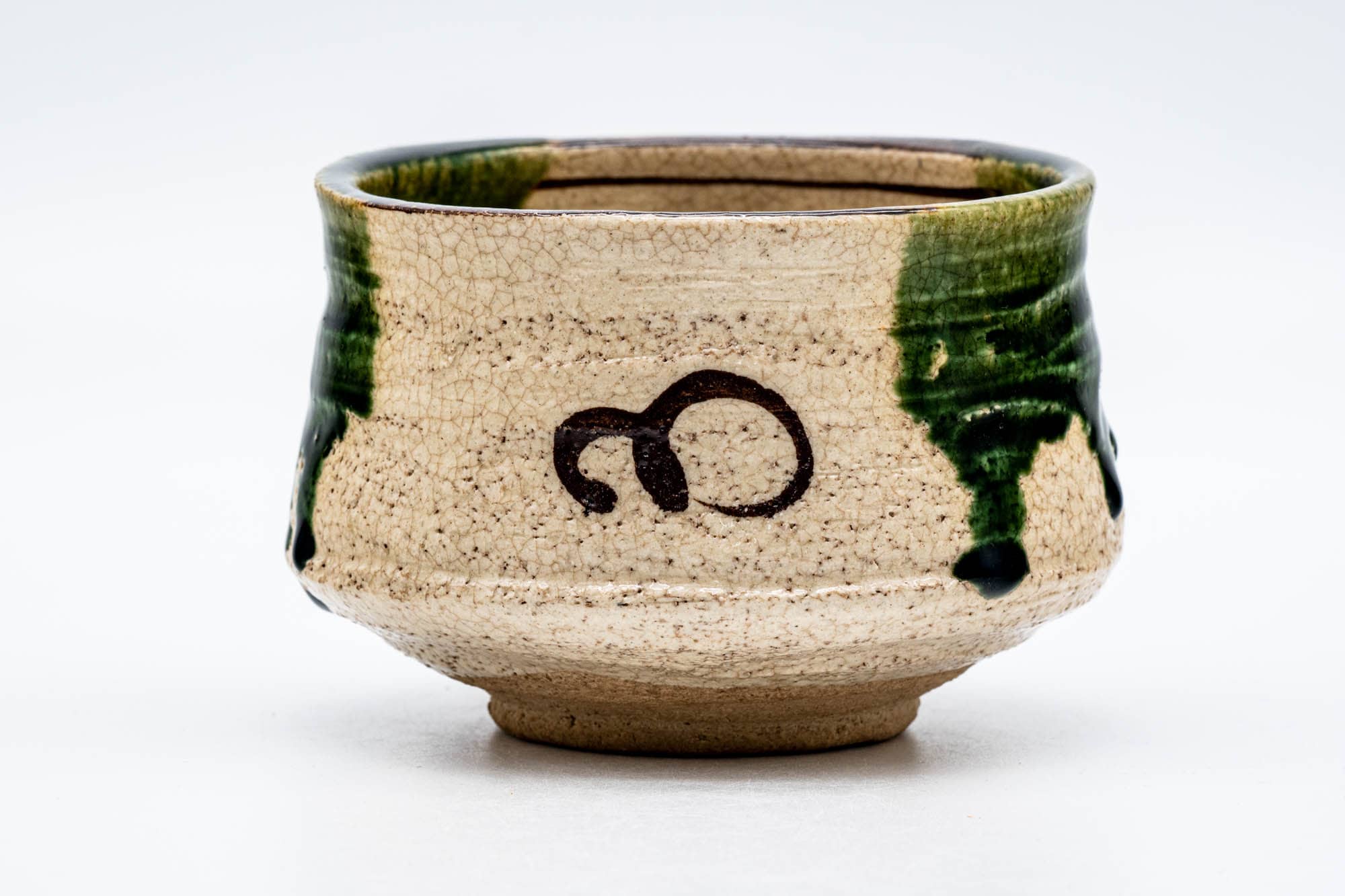 Japanese Matcha Bowl - 梅村晴峰 Harumine Umemura - 弄月窯 Rogetsu Kiln - Ao-Oribe Chawan - 350ml
