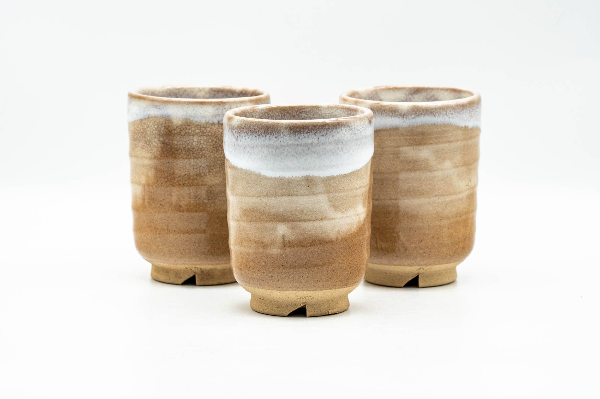 Japanese Teacups - Set of 3 Beige Milky White Hagi-yaki Yunomi - 125ml