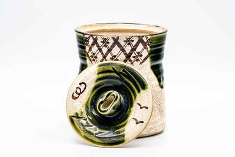 Japanese Mizusashi - Abstract Geometric Green Drip-Glazed Oribe-yaki Water Container - 1000ml