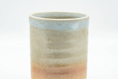 Tezumi — Japanese Teacup - Beige White Glazed Tsutsu-gata Hagi-yaki Yunomi - 140ml — tipped to show the interior